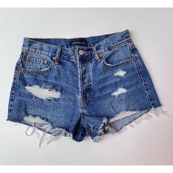 Aeropostale Slouchy Boyfriend Mid Waist Distressed Cotton Denim Shorts sz 2 - Picture 4 of 12